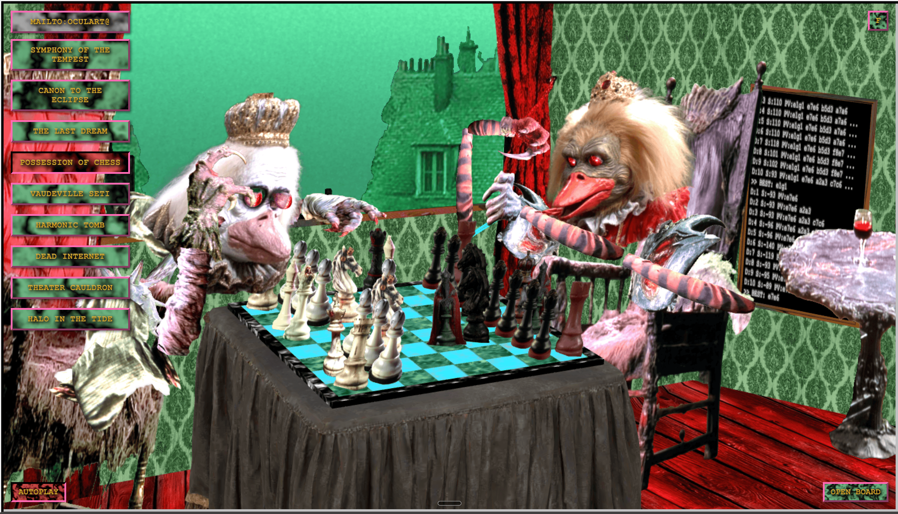 Possession of Chess by Geoffrey Lillemon - Two monarchical bird figures engaged in an autonomous chess game