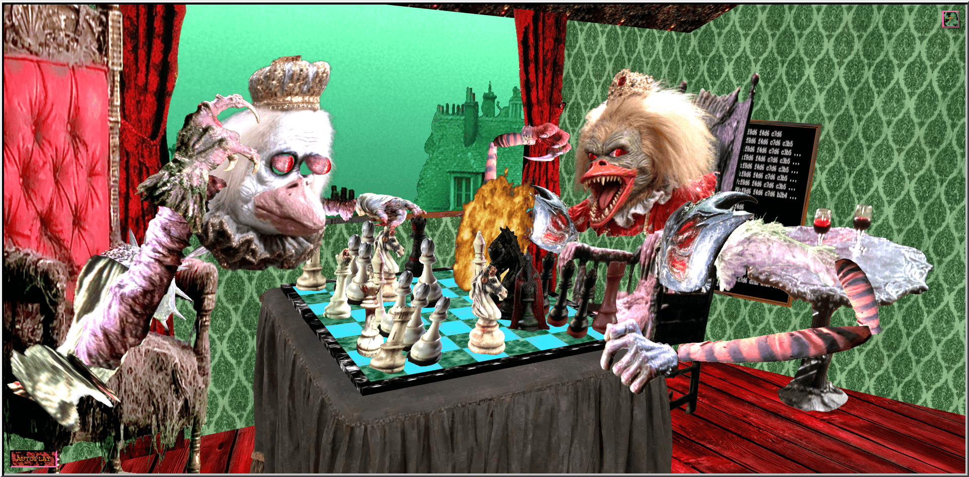 Possession of Chess by Geoffrey Lillemon - Two monarchical bird figures engaged in an autonomous chess game